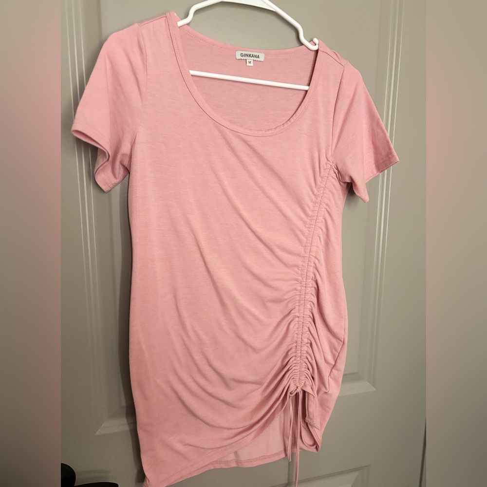 Pink Ruched Maternity Scoop Neck Tee